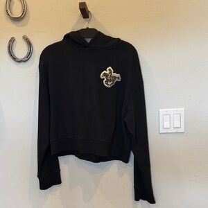 Favour Black Women's Cropped Hoodie with Embroidered Patch XS